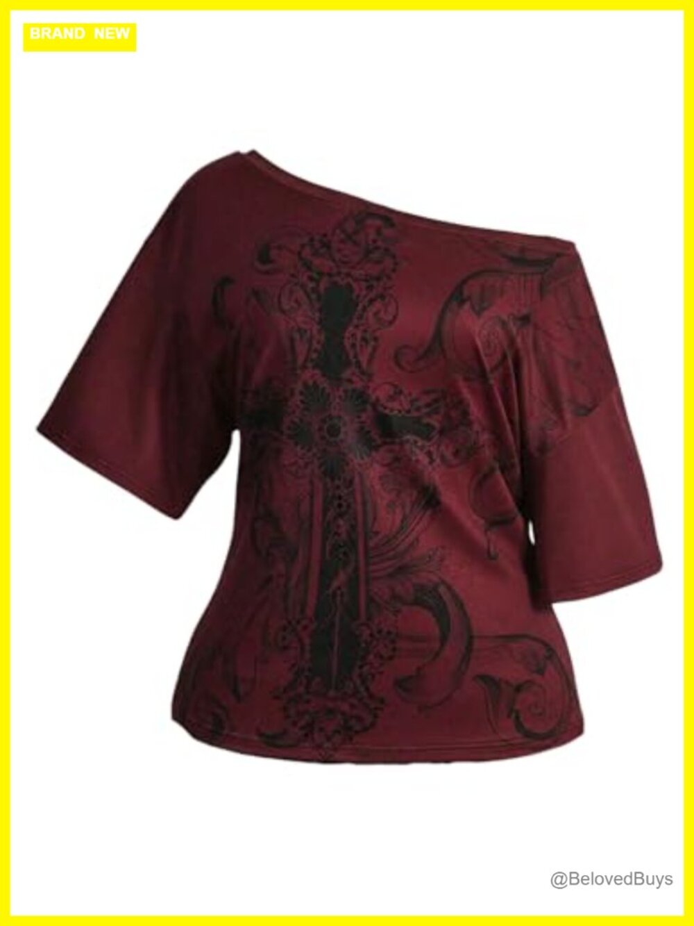 Gothic Grunge Off Shoulder Cross Print Graphic T Shirt Y2k Party Top